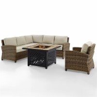Furniture Bradenton Polyester 5 Piece Patio Fire Pit Sectional Set in Brown-Crosley