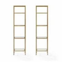 Crosley Aimee 4 Shelf Narrow Glass Etagere Bookcase in Soft Gold (Set of 2)