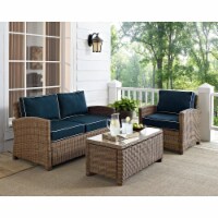 Crosley KO70165-NV 3 Piece Bradenton Outdoor Loveseat Wicker Seating Set with Navy Cushions -