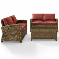 Crosley KO70165-SG 3 Piece Bradenton Outdoor Loveseat Wicker Seating Set with Sangria Cushion