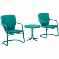 Crosley Ridgeland 3 Piece 22  Round Metal Patio Conversation Set in Turquoise