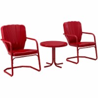 Crosley Ridgeland 3 Piece 22 Round Metal Patio Conversation Set in Red