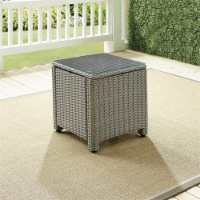 Crosley Bradenton 20  Square Glass Top Wicker Patio End Table in Gray