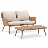 Crosley Landon 2 Piece Wicker Patio Sofa Set in Light Brown and Oatmeal