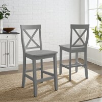 Crosley 24  Solid Wood X-Back Counter Stool in Gray (Set of 2)