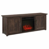 Crosley Camden 58 Rustic Low Profile TV Stand with Fireplace in Dark Walnut