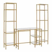 Crosley Furniture Aimee 3-piece Metal Desk and Etagere Set in Soft Gold
