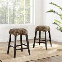Crosley Furniture Edgewater 26.25  Rattan Counter Stool in Seagrass (Set of 2)