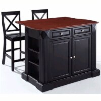 Coventry Drop Leaf Breakfast Bar Top Kitchen  Island in Black with 24  Black X-Back  Stools