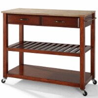 Natural Wood Top Kitchen Cart/Island With Optional Stool Storage In Classic Cherry Finish