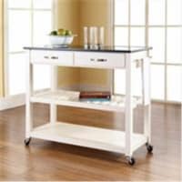 Kitchen Cart Island Solid Black Granite Top in White - Crosley