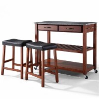 SOLID GRANITE TOP KITCHEN CART/ISLAND,CLASSIC CHERRY & 24  CHERRY UPHOLSTERED SADDLE STOOLS