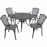 46 Five Piece Cast Aluminum Outdoor Dining Set With High Back Arm Chairs In Black Finish