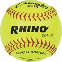 Champion Sports SB111L 11 in. Leather Cover Cork Softball, Optic Yellow & Red