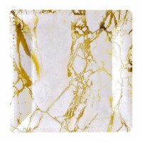 13  White with Gold Marble Square Disposable Paper Charger Plates (120 Plates)