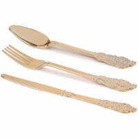 Shiny Metallic Gold Baroque Plastic Cutlery Set - Spoons, Forks and Knives (600 Guests)