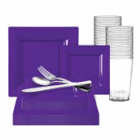 Grape Purple Square Disposable Plastic Wedding Value Set (120 Sets)