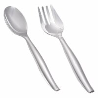 Silver Disposable Plastic Serving Flatware Set - Serving Spoons and Serving Forks (150 Pairs)