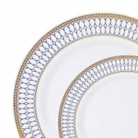 White with Blue and Gold Chord Rim Plastic Dinnerware Value Set (120 Sets)