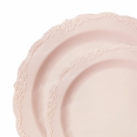 720 Piece - 120 Sets Pink Vintage Round Disposable Plastic Dinnerware Value Set