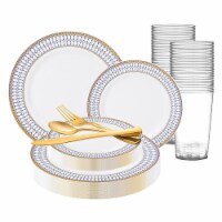 White with Blue and Gold Chord Rim Plastic Wedding Value Set (60 Sets)