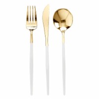 Gold with White Handle Moderno Plastic Cutlery Set - Spoons, Forks, Knives (240 Guests)