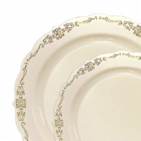 Ivory with Gold Vintage Rim Round Disposable Plastic Dinnerware Value Set (120 Sets)