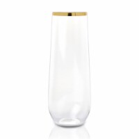 9 oz. Clear with Gold Stemless Plastic Champagne Flutes (64 Glasses)