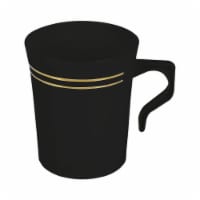 8 oz. Black with Gold Edge Rim Round Plastic Coffee Mugs (120 Mugs)