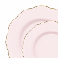 Pink with Gold Rim Round Blossom Disposable Plastic Dinnerware Value Set (120 Sets)