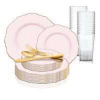 Pink with Gold Rim Round Blossom Disposable Plastic Wedding Value Set (60 Sets)