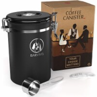 Barvivo Black Coffee Canister - Airtight, CO2-Release Valve, Date Tracker & Measuring Scoop