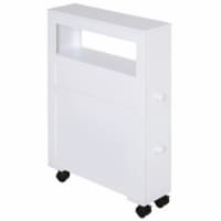 Wooden Rolling Narrow Bathroom Storage Side Cabinet w/ Slide-Out Shelf
