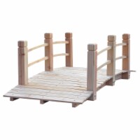 5ft Garden Bridge Yard Decoration Wooden Arc Outdoor Pond w/ Railings Natural