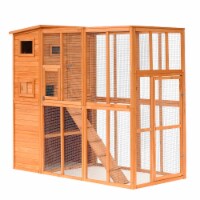 Wooden Cat Home Enclosure Pet House Shelter Cage Outdoor Play Area Run, Natural