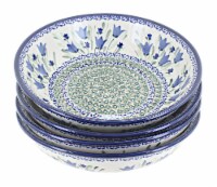 Blue Rose Polish Pottery Blue Tulip 4 Piece Large Salad Bowl Set