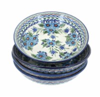 Blue Rose Polish Pottery Ballina 4 Piece Large Salad Bowl Set