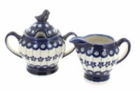 Blue Rose Polish Pottery Flowering Peacock Cream & Sugar