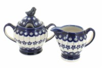 Blue Rose Polish Pottery Flowering Peacock Cream & Sugar