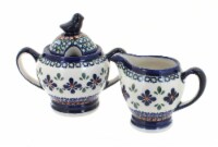 Blue Rose Polish Pottery Mosaic Flower Cream & Sugar