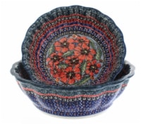 Blue Rose Polish Pottery Jungle Flower Scallop Serving Bowl Set