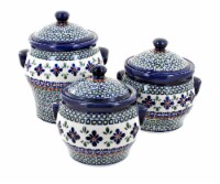 Blue Rose Polish Pottery Mosaic Flower Canister Set
