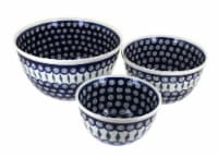 Blue Rose Polish Pottery Peacock Mixing Bowl Set