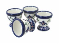 Blue Rose Polish Pottery Mosaic Flower Egg Cup Set