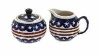 Blue Rose Polish Pottery Stars & Stripes Cream & Sugar Set