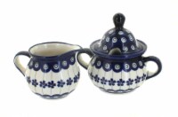 Blue Rose Polish Pottery Flowering Peacock Cream & Sugar Set