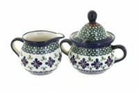 Blue Rose Polish Pottery Mosaic Flower Cream & Sugar Set
