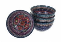 Blue Rose Polish Pottery Jungle Flower 4 Piece Dessert Bowl Set