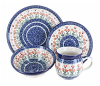 Blue Rose Polish Pottery Peach Posy 4 Piece Place Setting - Service for 1