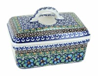 Blue Rose Polish Pottery Mardi Gras Butter Tub